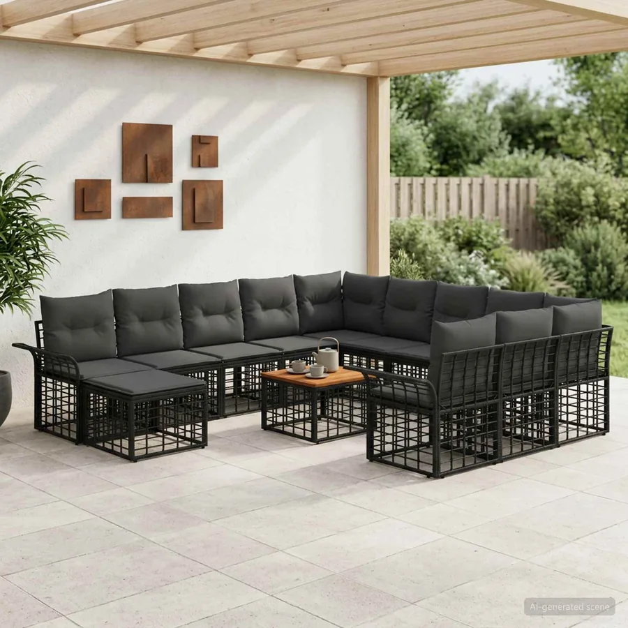 Ensemble de canapé de jardin 13 pcs Noir et Gris foncé