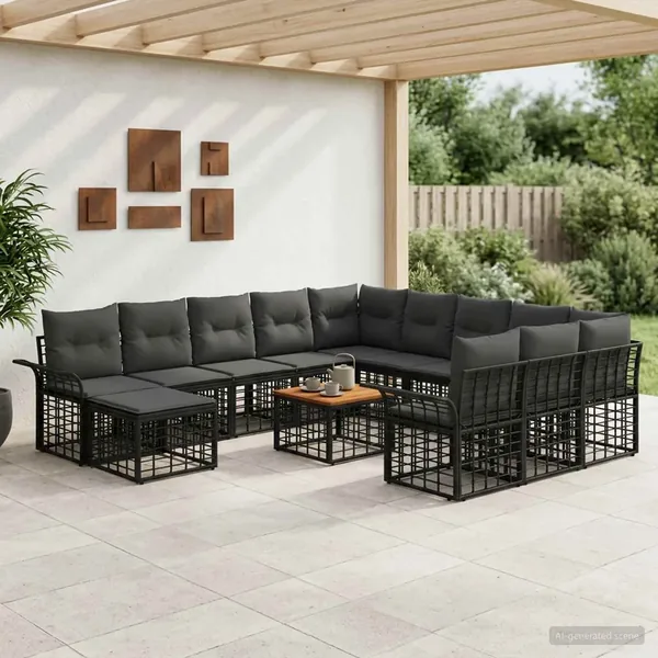 Ensemble de canapé de jardin 13 pcs Noir et Gris foncé