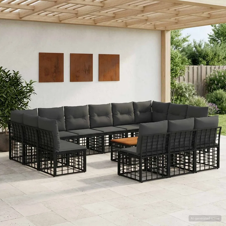 Ensemble de canapés d'extérieur 14 pcs Noir et Gris foncé