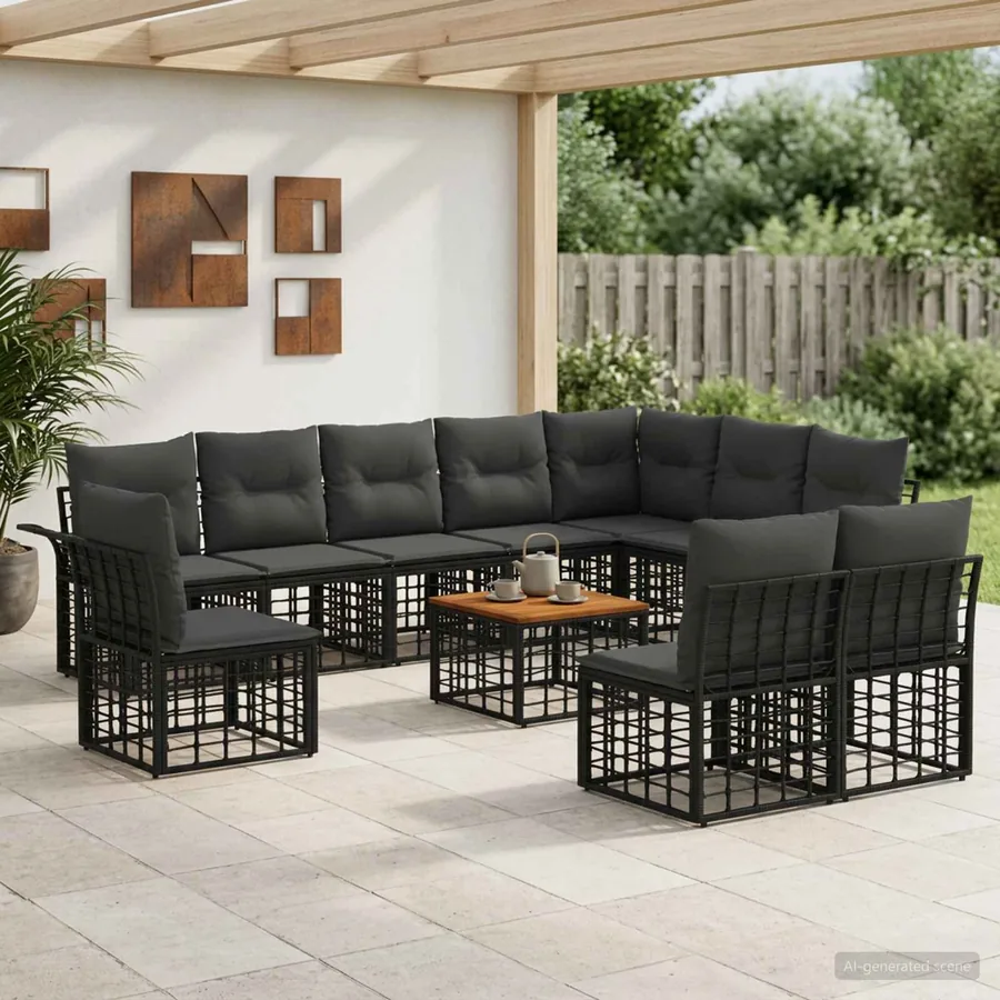 Ensemble de canapés d'extérieur 11 pcs Noir et Gris foncé