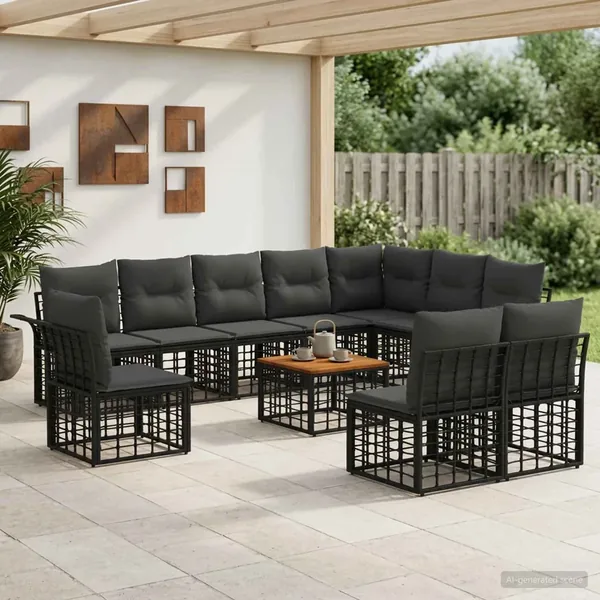Ensemble de canapés d'extérieur 11 pcs Noir et Gris foncé
