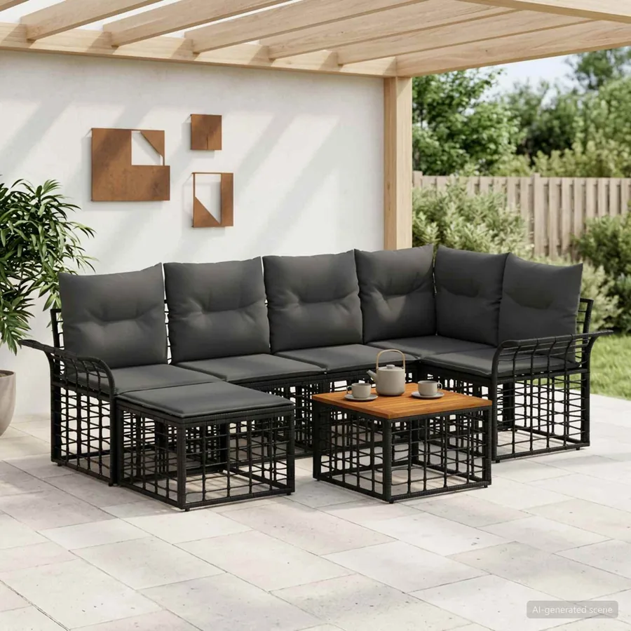 Ensemble de canapés d'extérieur 7 pcs Noir et Gris foncé