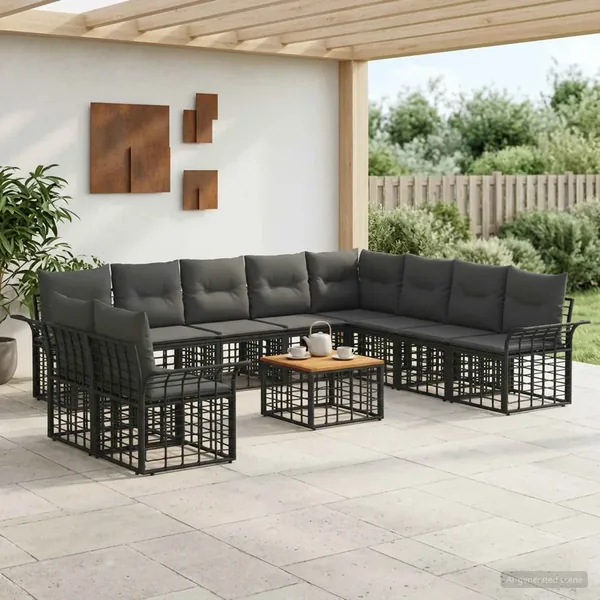 Ensemble de canapés d'extérieur 11 pcs Noir et Gris foncé