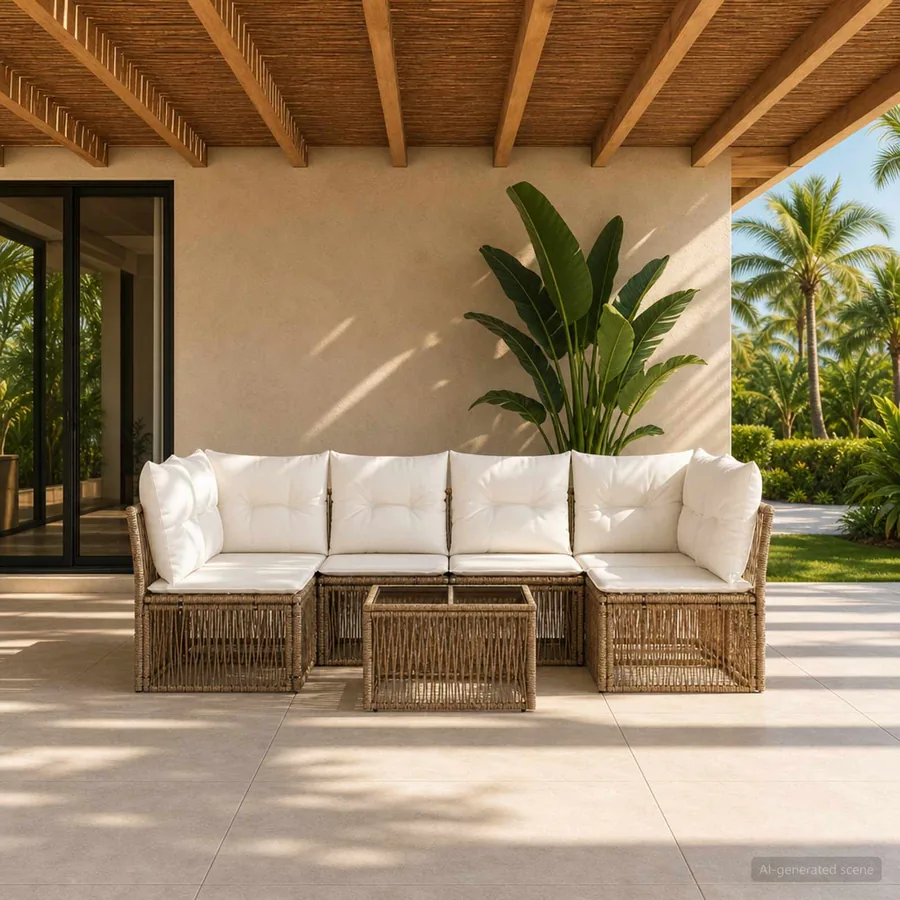 Ensemble de canapé de jardin 7 pcs Beige polyrotin