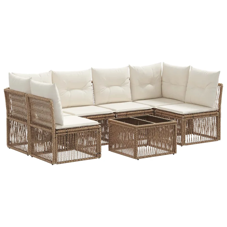 Ensemble de canapé de jardin 7 pcs Beige polyrotin - 2