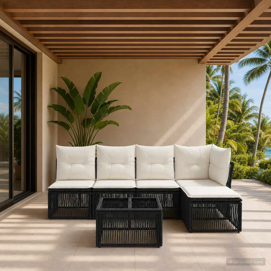 Ensemble de canapé de jardin 6 pcs Noir polyrotin