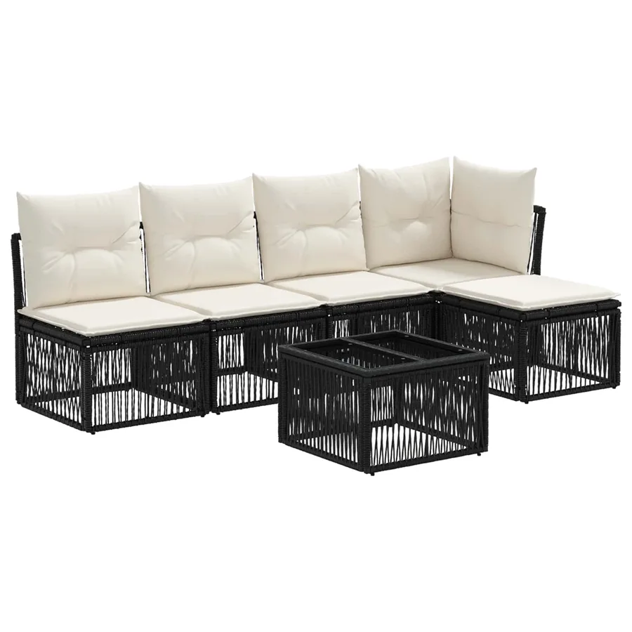 Ensemble de canapé de jardin 6 pcs Noir polyrotin - 2