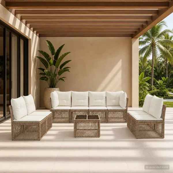 Ensemble de canapé de jardin 9 pcs Beige polyrotin