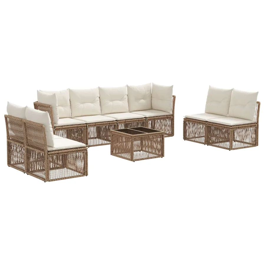 Ensemble de canapé de jardin 9 pcs Beige polyrotin - 2