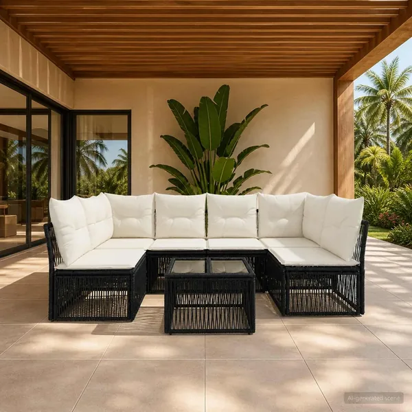 Ensemble de canapé de jardin 7 pcs Noir polyrotin