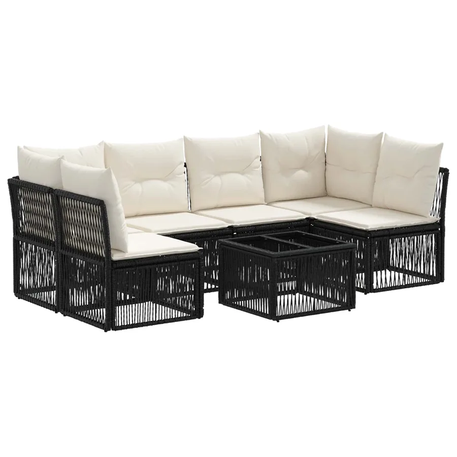 Ensemble de canapé de jardin 7 pcs Noir polyrotin - 2