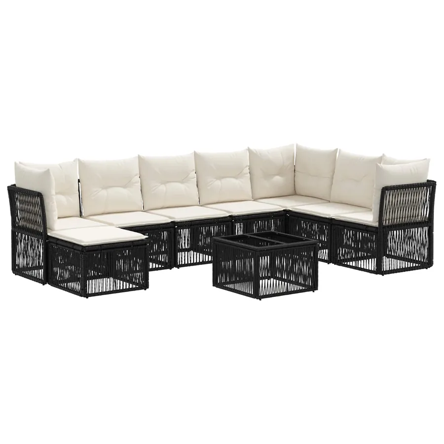 Ensemble de canapé de jardin 9 pcs Noir polyrotin