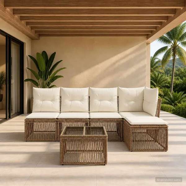 Ensemble de canapé de jardin 6 pcs Beige polyrotin