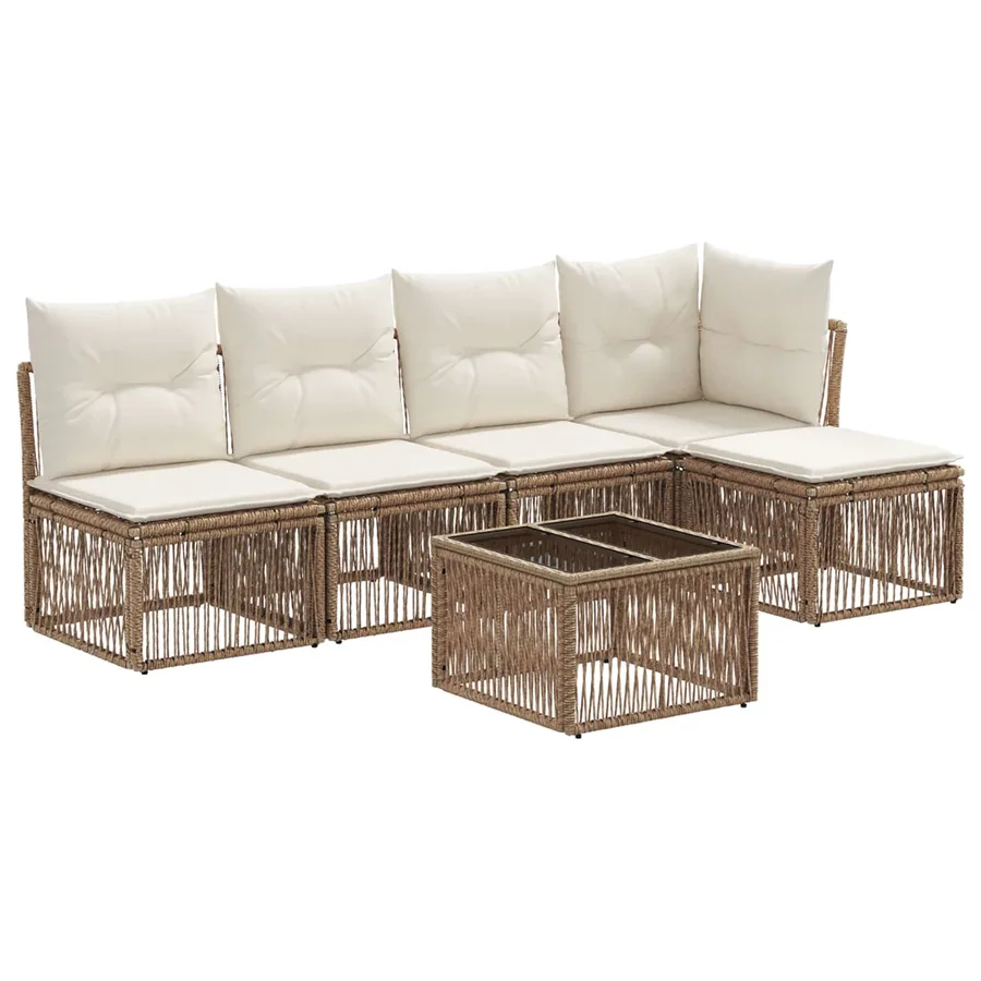 Ensemble de canapé de jardin 6 pcs Beige polyrotin - 2