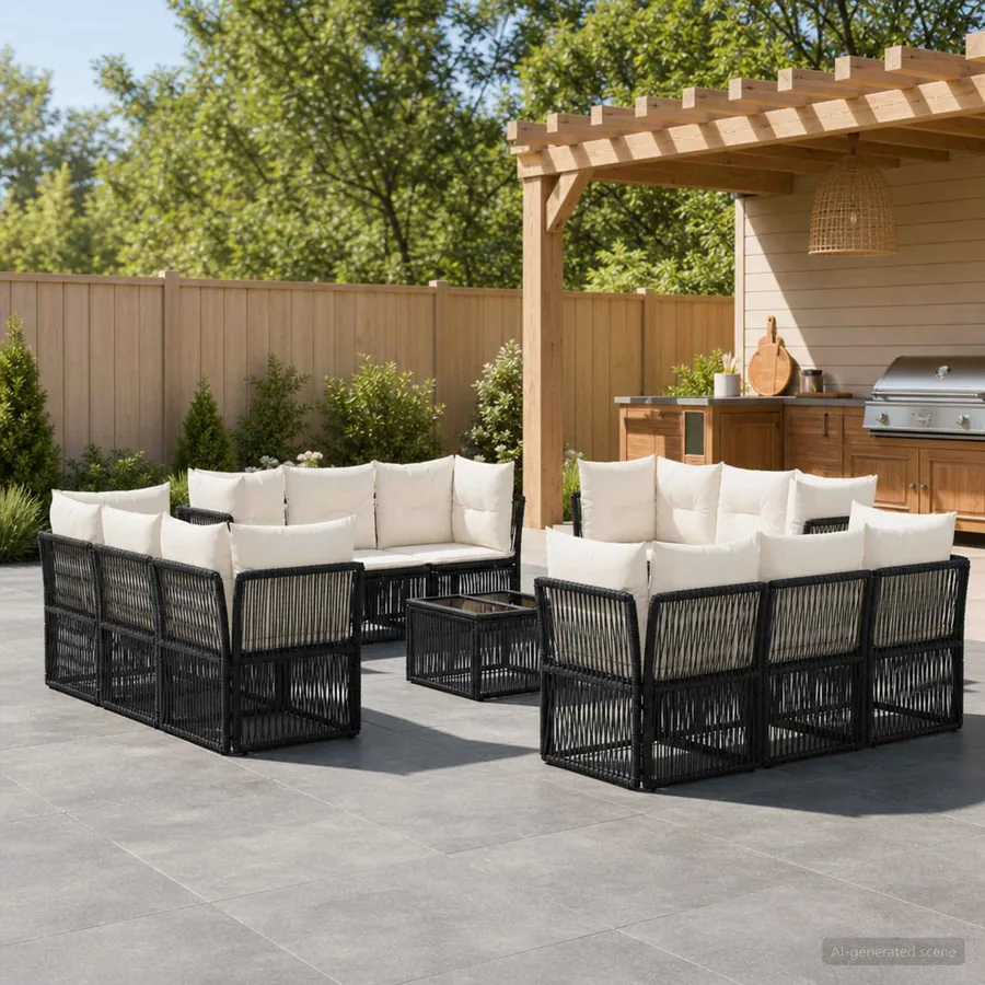 Ensemble de canapé de jardin 13 pcs Noir polyrotin