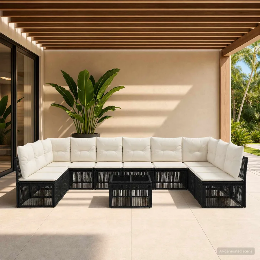 Ensemble de canapé de jardin 11 pcs Noir polyrotin