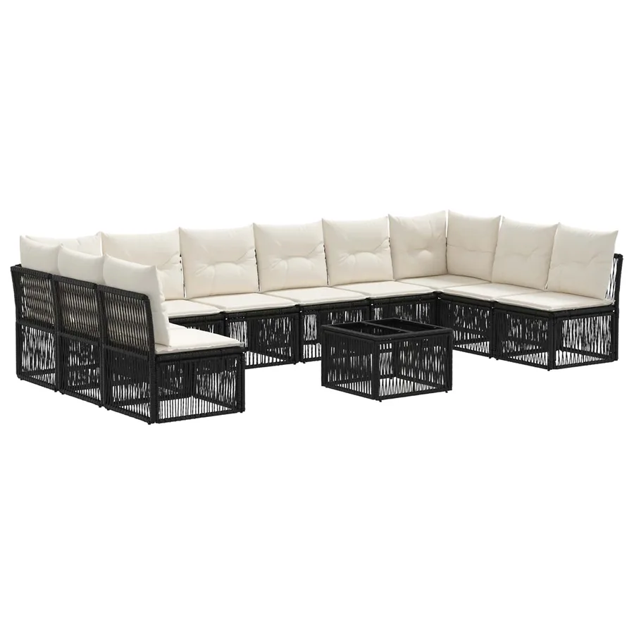 Ensemble de canapé de jardin 11 pcs Noir polyrotin - 2