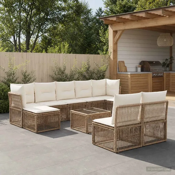 Ensemble de canapé de jardin 10 pcs Beige polyrotin