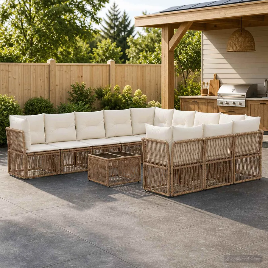 Ensemble de canapé de jardin 12 pcs Beige polyrotin