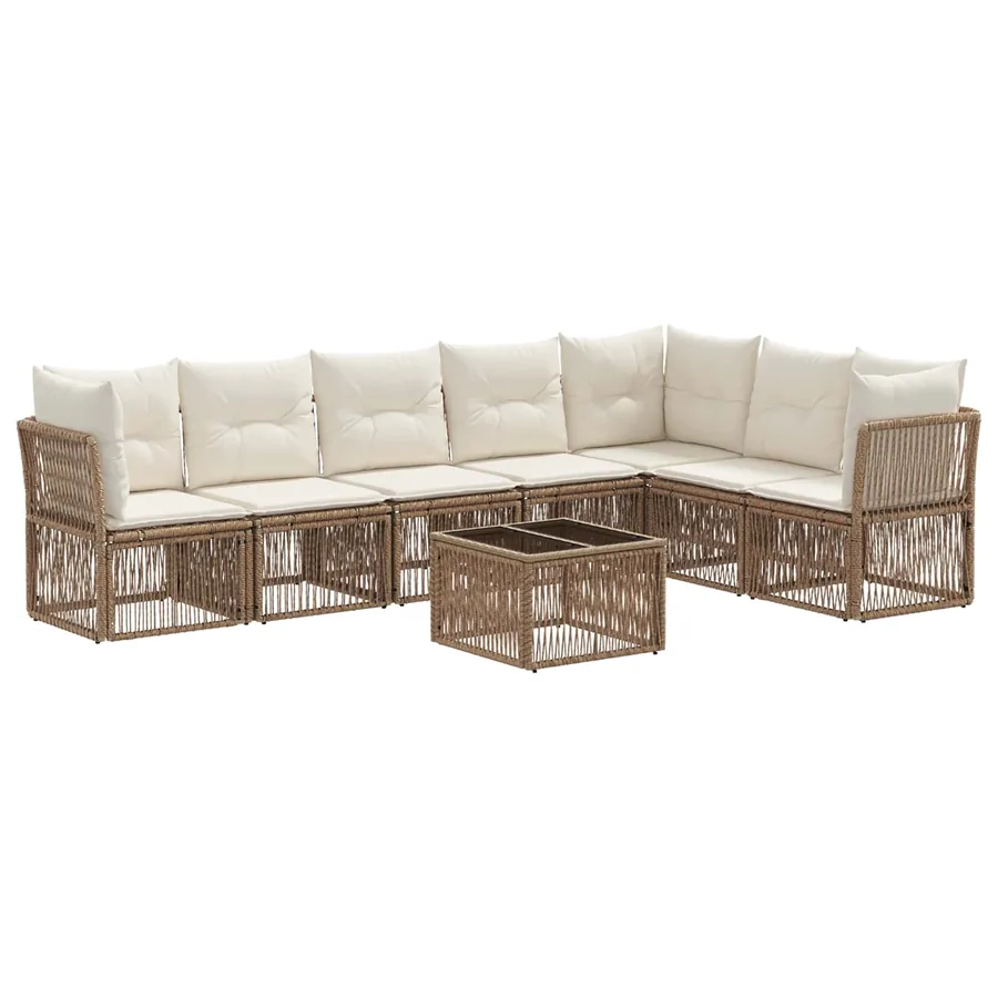 Ensemble de canapé de jardin 8 pcs Beige polyrotin