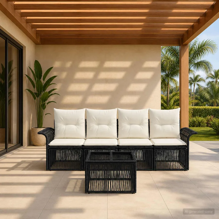 Ensemble de canapé de jardin 5 pcs Noir polyrotin