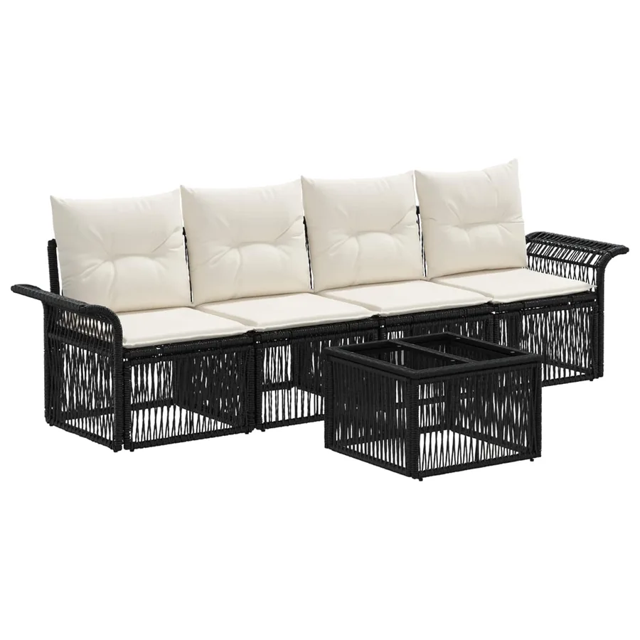 Ensemble de canapé de jardin 5 pcs Noir polyrotin - 2