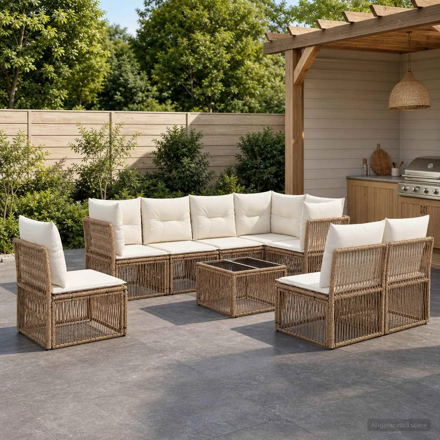 Ensemble de canapé de jardin 9 pcs Beige polyrotin