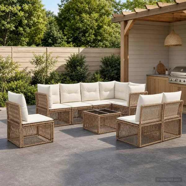 Ensemble de canapé de jardin 9 pcs Beige polyrotin