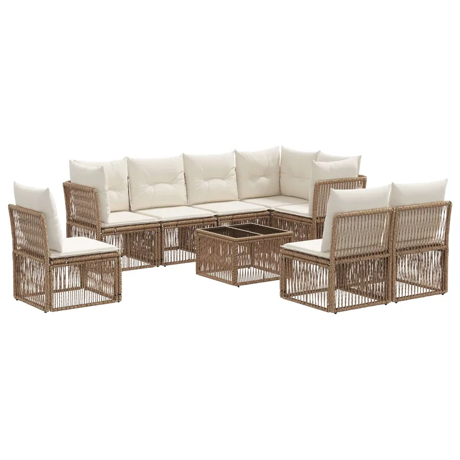 Ensemble de canapé de jardin 9 pcs Beige polyrotin - 2