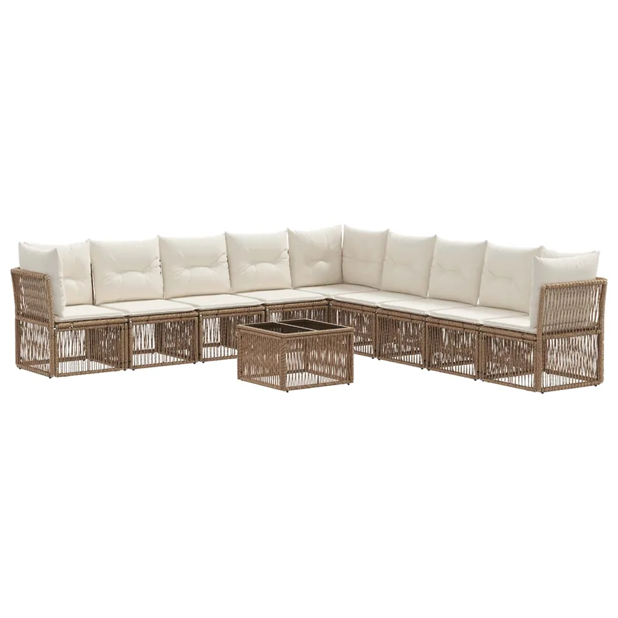 Ensemble de canapé de jardin 10 pcs Beige polyrotin