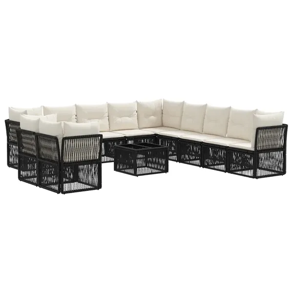 Ensemble de canapé de jardin 12 pcs Noir polyrotin