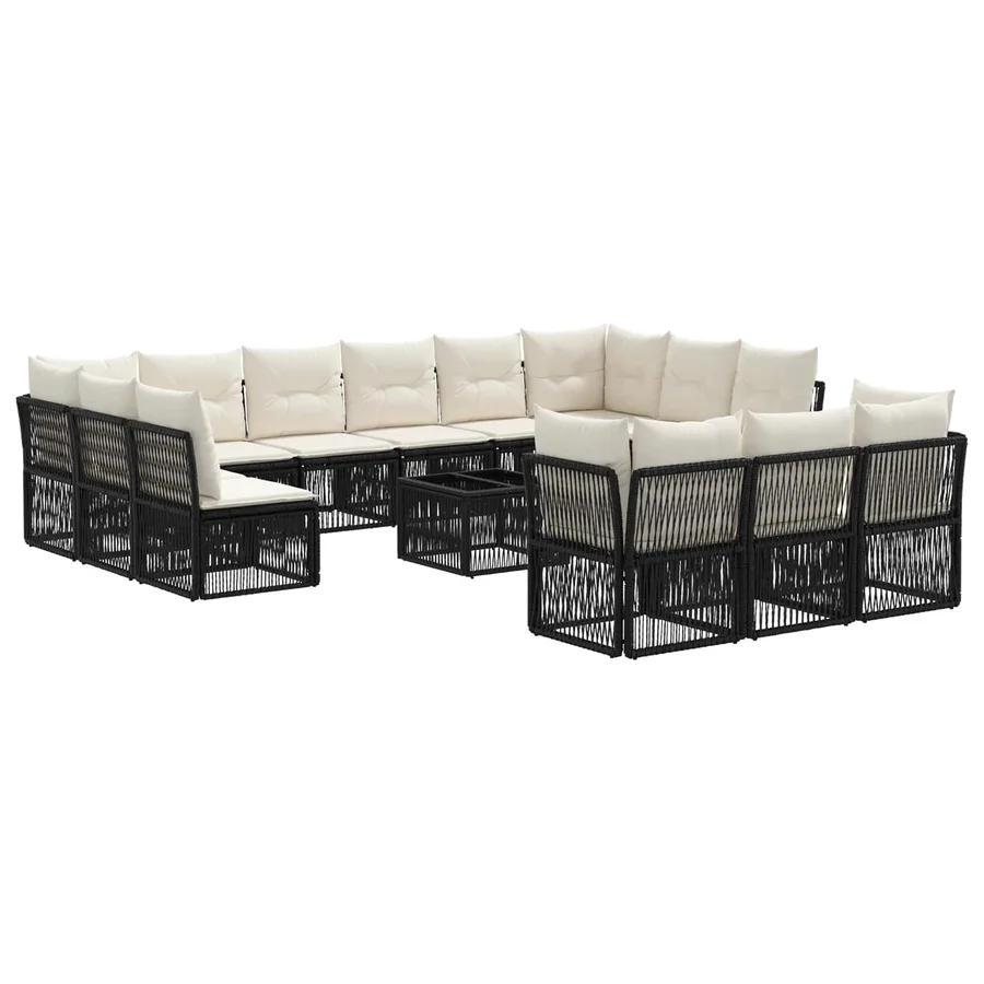 Ensemble de canapé de jardin 14 pcs Noir polyrotin - 2