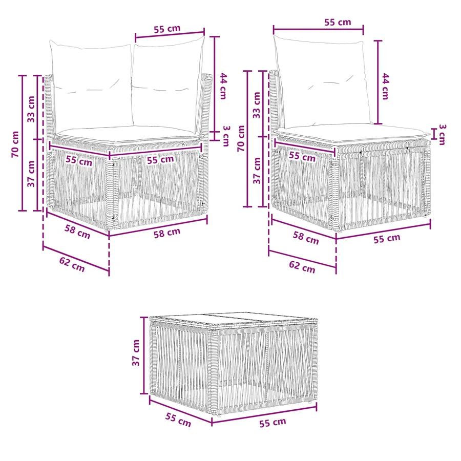 Ensemble de canapé de jardin 14 pcs Noir polyrotin - 8