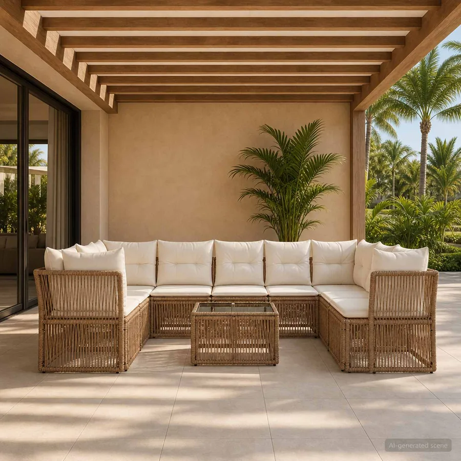 Ensemble de canapé de jardin 10 pcs Beige polyrotin