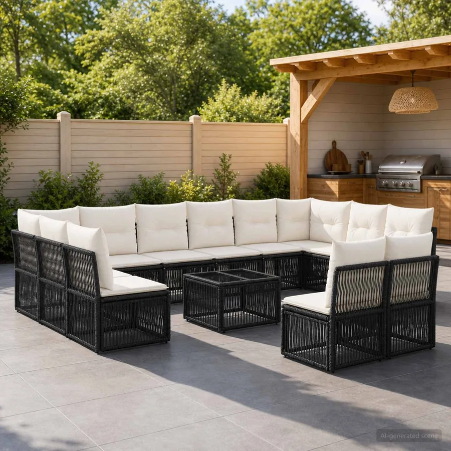 Ensemble de canapé de jardin 13 pcs Noir polyrotin