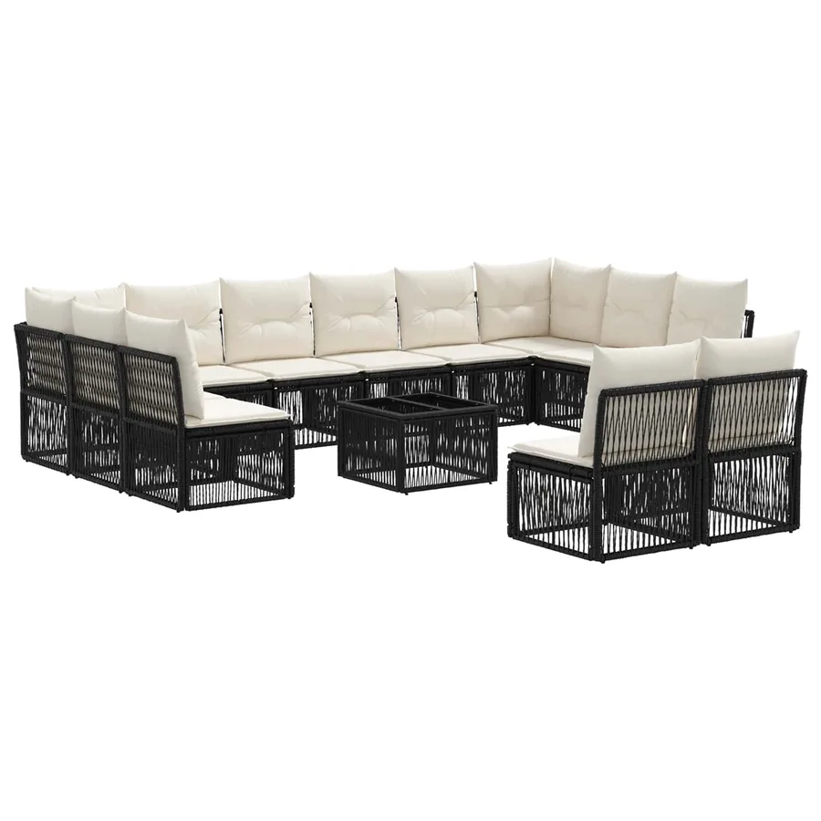 Ensemble de canapé de jardin 13 pcs Noir polyrotin - 2