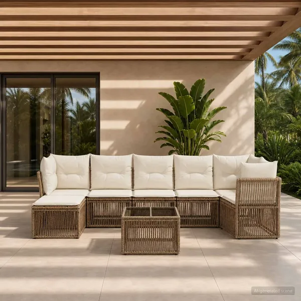 Ensemble de canapé de jardin 8 pcs Beige polyrotin