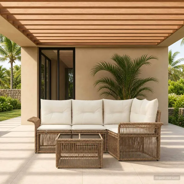 Ensemble de canapé de jardin 5 pcs Beige polyrotin