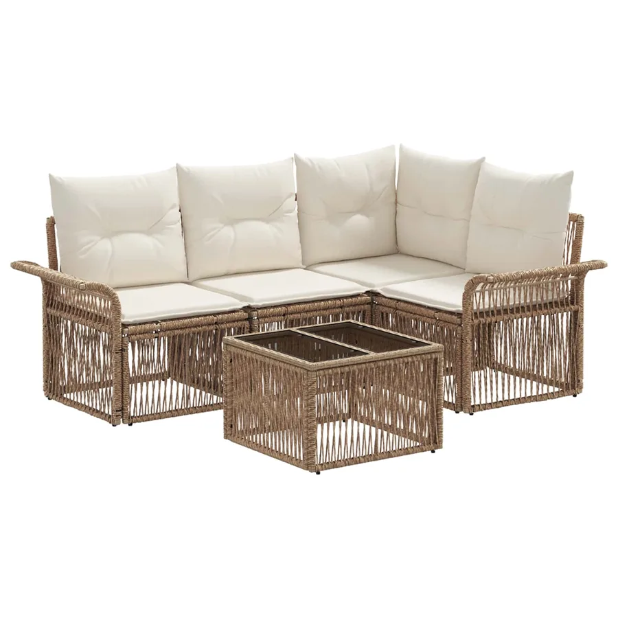 Ensemble de canapé de jardin 5 pcs Beige polyrotin - 2