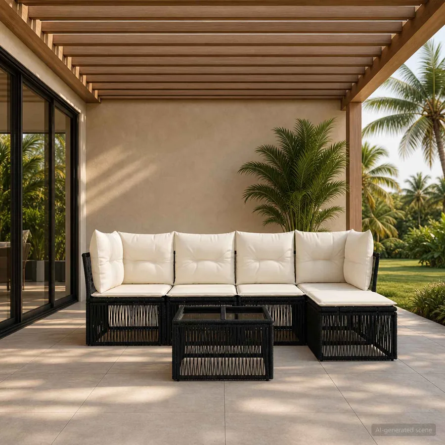 Ensemble de canapé de jardin 6 pcs Noir polyrotin