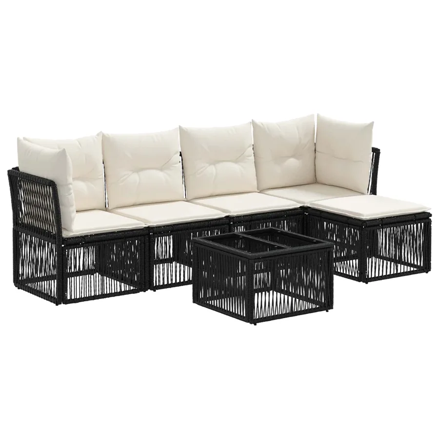 Ensemble de canapé de jardin 6 pcs Noir polyrotin - 2