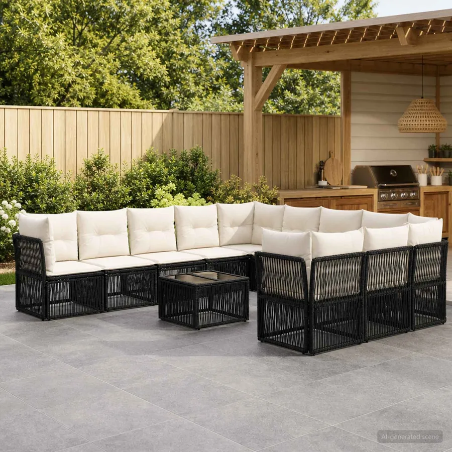 Ensemble de canapé de jardin 12 pcs Noir polyrotin