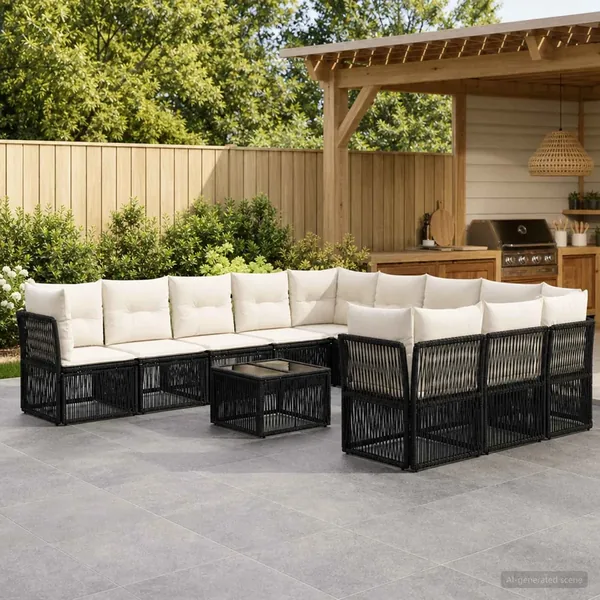 Ensemble de canapé de jardin 12 pcs Noir polyrotin