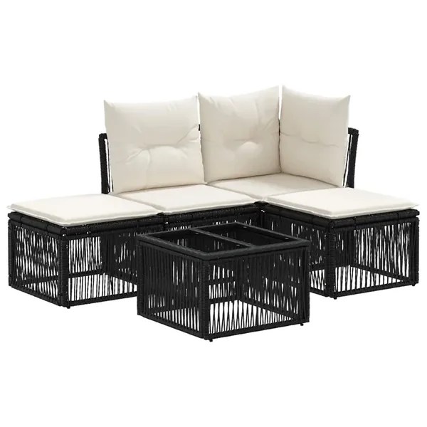 Ensemble de canapé de jardin 5 pcs Noir polyrotin