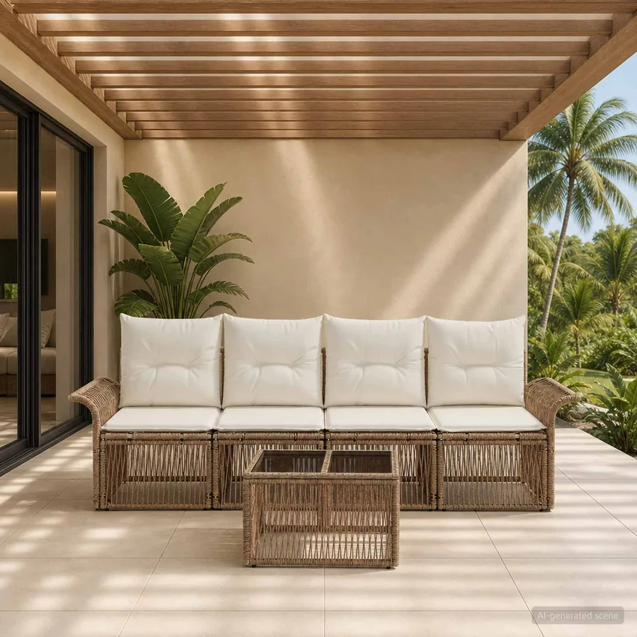 Ensemble de canapé de jardin 5 pcs Beige polyrotin