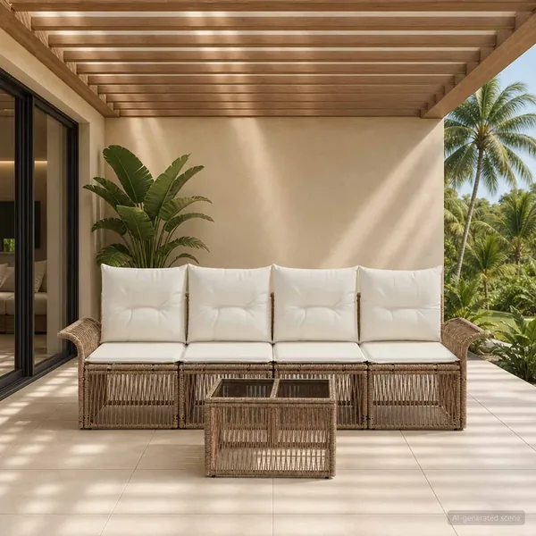 Ensemble de canapé de jardin 5 pcs Beige polyrotin