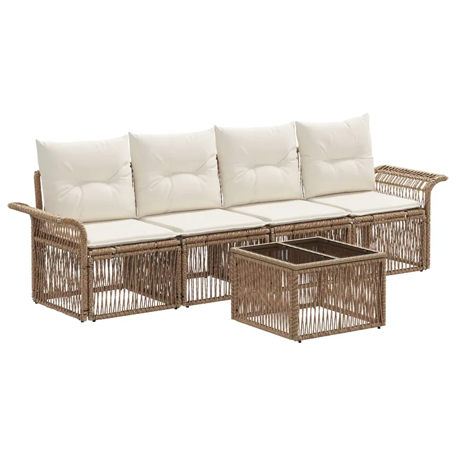Ensemble de canapé de jardin 5 pcs Beige polyrotin - 2