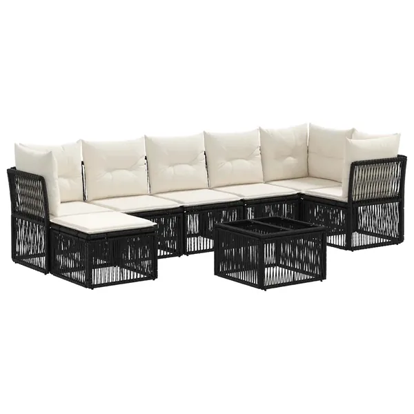 Ensemble de canapé de jardin 8 pcs Noir polyrotin