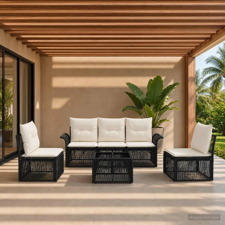 Ensemble de canapé de jardin 6 pcs Noir polyrotin