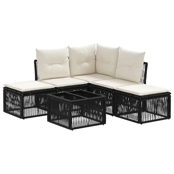 Ensemble de canapé de jardin 6 pcs Noir polyrotin